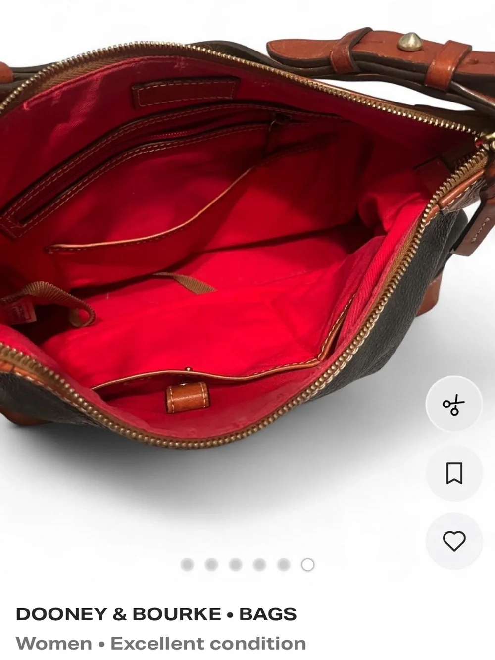 Dooney & Bourke Black Pebbled Leather Hobo with Brown Trim and Red Lining